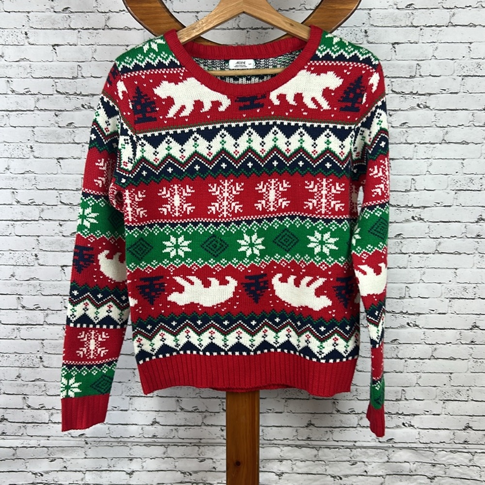 Ardene Festive Winter Red, Green and White Knit Sweater size S
